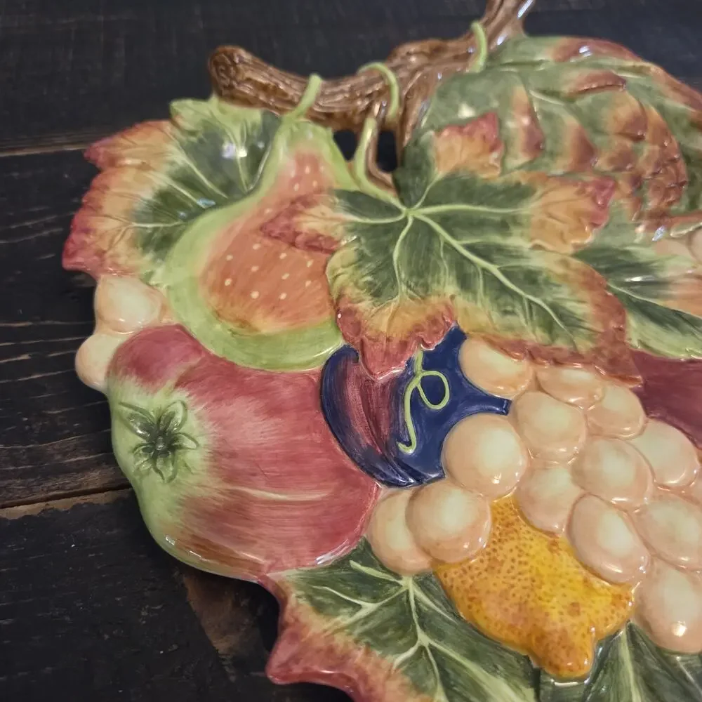 Fitz & Floyd Classics Autumn Plate Platter Wall Décor Branch Leaves Grapes Fruit